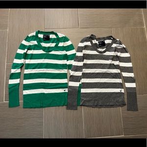 American Eagle size Small sweaters grey/white and green/white